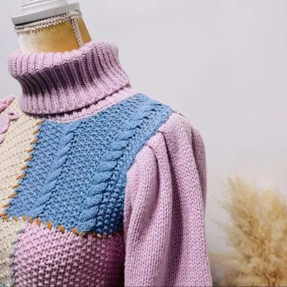 LoveShackFancy Allan Patchwork Turtleneck Sweater Pullover Size M in Autumn Fest